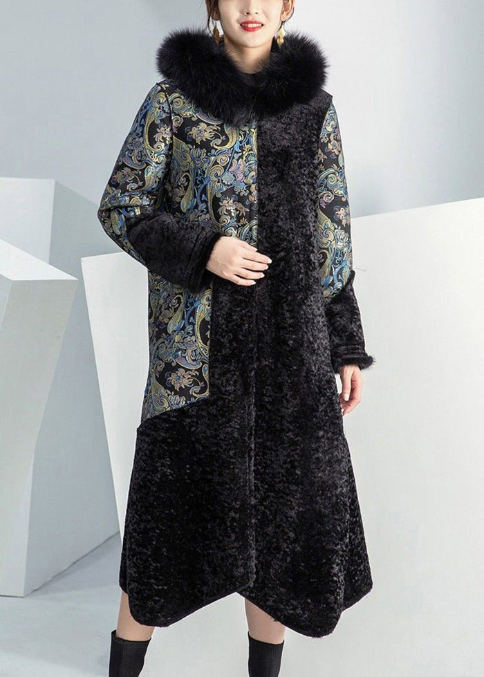 Plus Size Black Fox Collar Patchwork Wear On Both Sides Cashmere Coat Winter