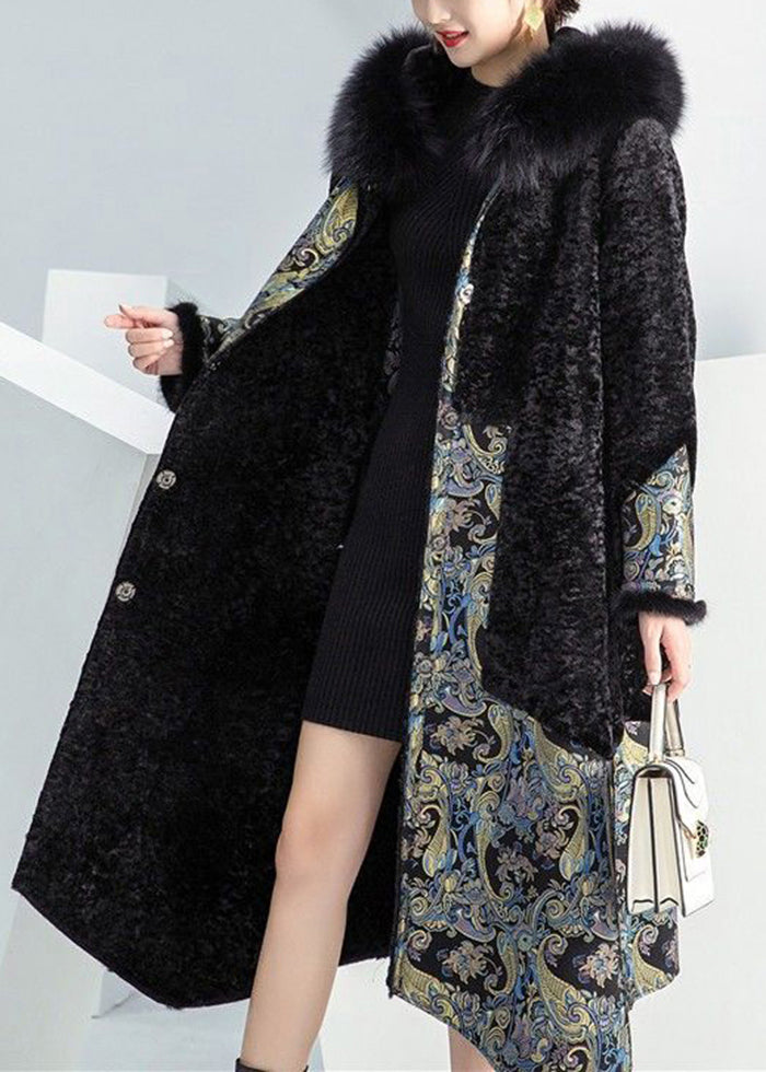 Plus Size Black Fox Collar Patchwork Wear On Both Sides Cashmere Coat Winter