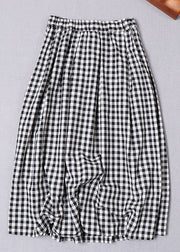 Plus Size Black Grey Plaid Cinched Pockets eine Linie Röcke Frühling