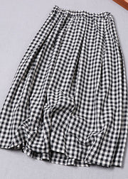 Plus Size Black Grey Plaid Cinched Pockets a line skirts Spring