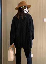 Plus Size Black High Neck Oversized Cable Knit Sweater Tops Winter