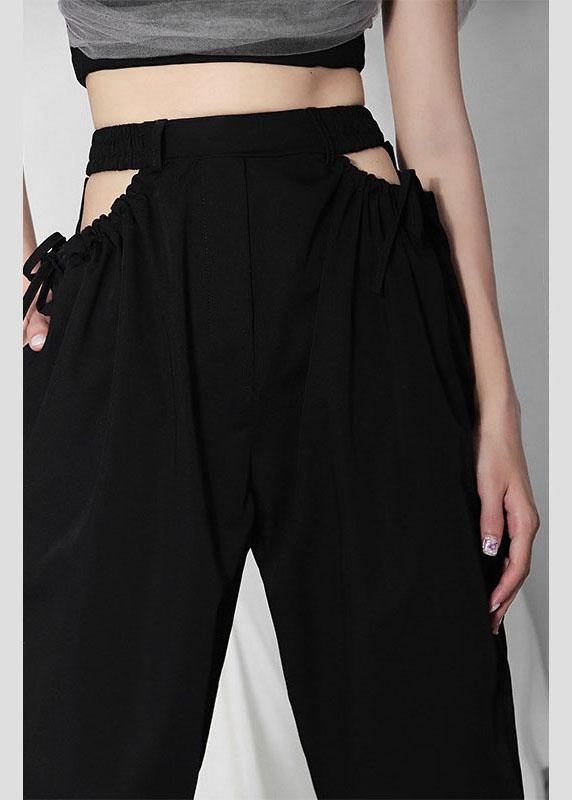 Plus Size Black High Waist CinchedCargo Pants - SooLinen