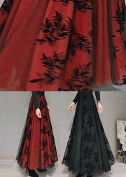 Plus Size Black High Waist Draping Tulle Maxi Skirt Spring