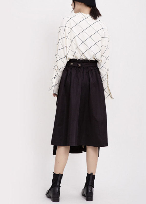 Plus Size Black High Waist Patchwork low high design Fall Skirt