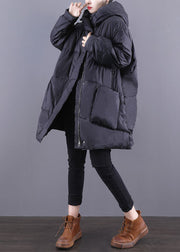 Plus Size Black Hooded Drawstring Thick Duck Down Down Coats Winter