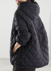 Plus Size Black Hooded Patchwork Duck Down Down Coat Winter