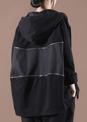 Plus Size Black Hooded Short Coat - SooLinen
