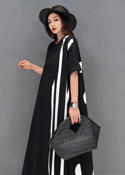Plus Size Black O-Neck Asymmetrical Cotton Maxi Dresses Short Sleeve