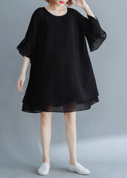 Plus Size Black O-Neck Chiffon Holiday Dresses flare sleeve