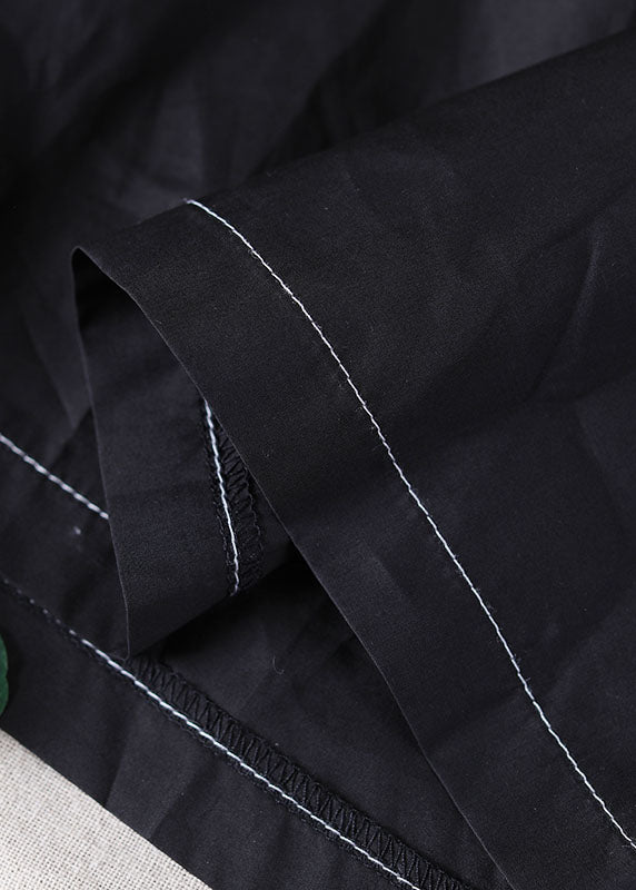 Plus Size Black O-Neck Patchwork Striped Cotton Long Dress Short Sleeve