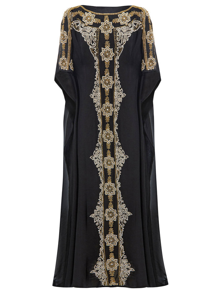 Plus Size Black O-Neck Print Chiffon Maxi Dresses Summer