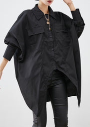 Plus Size Black Oversized Low High Design Cotton Shirts Fall
