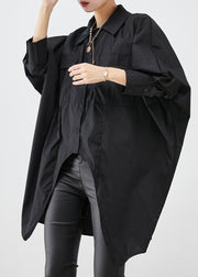 Plus Size Black Oversized Low High Design Cotton Shirts Fall