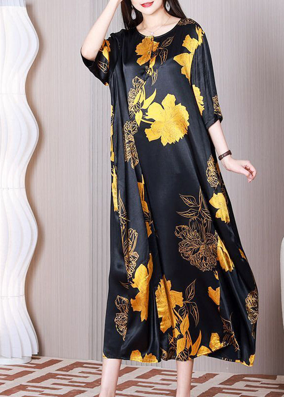 Plus Size Black Oversized Patchwork Print Silk Party Dress Summer