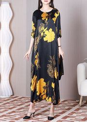 Plus Size Black Oversized Patchwork Print Silk Party Dress Summer