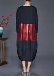Plus Size Black Oversized Patchwork Silk Holiday Dress Spring