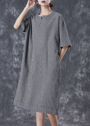 Plus Size Black Oversized Plaid Cotton Maxi Dresses Summer
