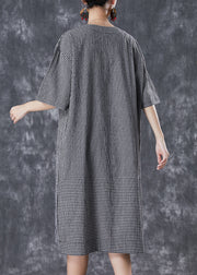 Plus Size Black Oversized Plaid Cotton Maxi Dresses Summer