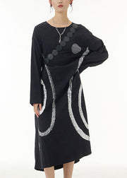 Plus Size Black Oversized Print Cotton Holiday Dresses Spring