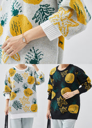 Plus Size Black Oversized Print Knit Sweater Tops Winter