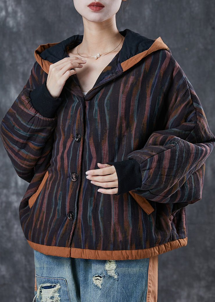 Plus Size Black Oversized Striped Fine Cotton Filled Jacket Spring