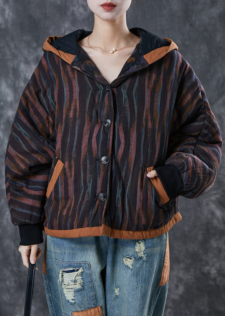 Plus Size Black Oversized Striped Fine Cotton Filled Jacket Spring