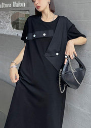 Plus Size Black Patchwork Button Pockets Summer Vacation Dresses - SooLinen