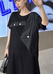 Plus Size Black Patchwork Button Pockets Summer Vacation Dresses - SooLinen