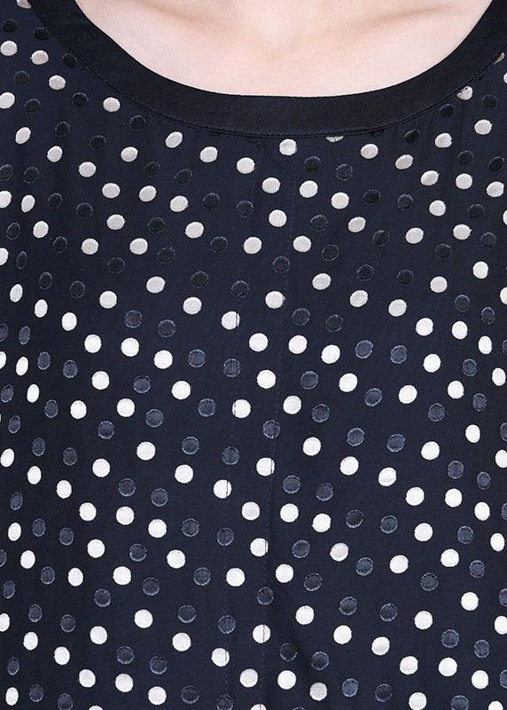 Plus Size Black Patchwork Dot Summer Silk Sundress Half Sleeve - SooLinen