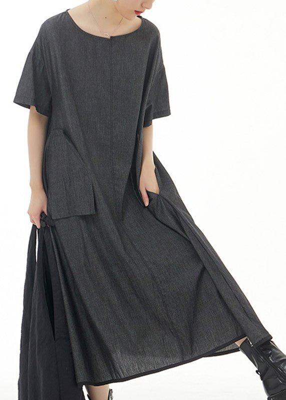 Plus Size Black Patchwork Solid Cotton Long Dress Summer