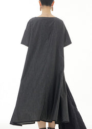 Plus Size Black Patchwork Solid Cotton Long Dress Summer