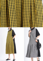 Plus Size Black Peter Pan Collar Plaid Summer Cotton Dress - SooLinen