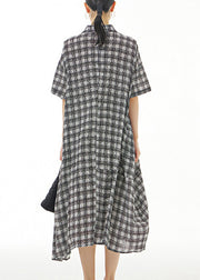 Plus Size Black Plaid Button Cotton Maxi Dresses Summer