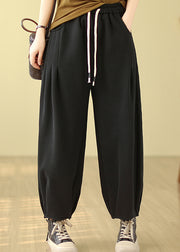 Plus Size Black Pockets Elastic Waist Warm Fleece Pants Winter