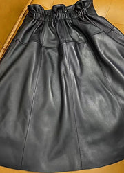 Plus Size Black Pockets wrinkled Patchwork Sheepskin Fall Skirt