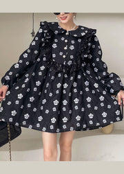 Plus Size Black Print Floral Ruffled Mini Dress Spring