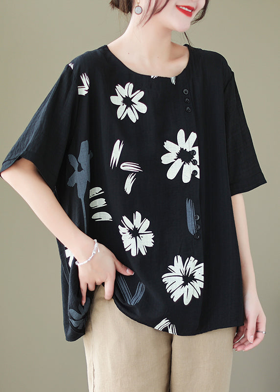 Plus Size Black Print Patchwork Linen Beach Vest Summer