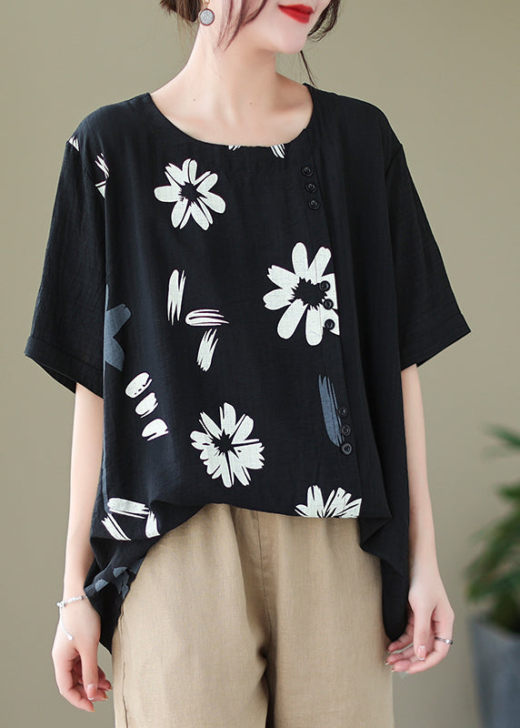Plus Size Black Print Patchwork Linen Beach Vest Summer