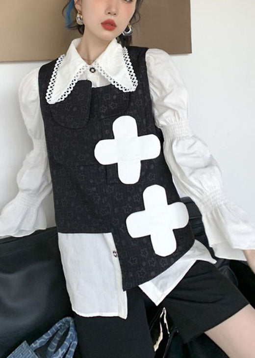 Plus Size Black Print asymmetrical design Fall Vest