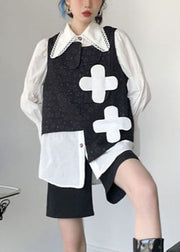 Plus Size Black Print asymmetrical design Fall Vest