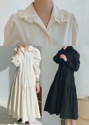 Plus Size Black Ruffled wrinkled Cotton Dress Spring