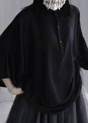 Plus Size Black Stand Collar Button Shirt Long Sleeve
