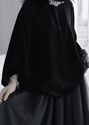 Plus Size Black Stand Collar Button Shirt Long Sleeve