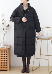 Plus Size Black Stand Collar Zippered Thick Long Parka Winter