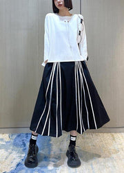 Plus Size Black Striped High Waist A Line Summer Skirts - SooLinen