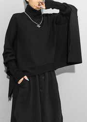 Plus Size Black Turtleneck Asymmetrical Sweatshirts Long Sleeve