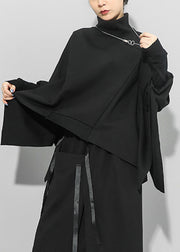 Plus Size Black Turtleneck Asymmetrical Sweatshirts Long Sleeve