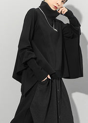 Asymmetrische Sweatshirts in Übergröße mit schwarzem Rollkragen und langen Ärmeln