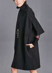Plus Size Black Turtleneck Pockets  Fall Half Sleeve Maxi Dress
