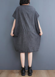 Plus Size Black V Neck Patchwork Denim Dresses Summer
